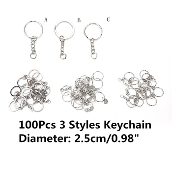 

Practical 3 Styles 100Pcs Alloy Circle Key Chains 25mm Keyrings DIY Jewelry Keychain Key Ring