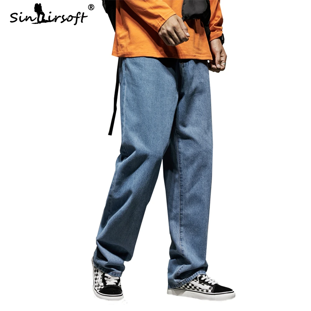 Goede 33 34 36 Denim mannen Losse Wijde Pijpen Broek Casual Streetwear Herfst Mode Broek mannen Effen Grote Pocket enkellange Jeans