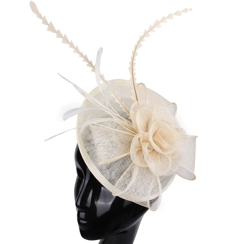 Grey high quality fascinators nice feather hair accessories sinamay