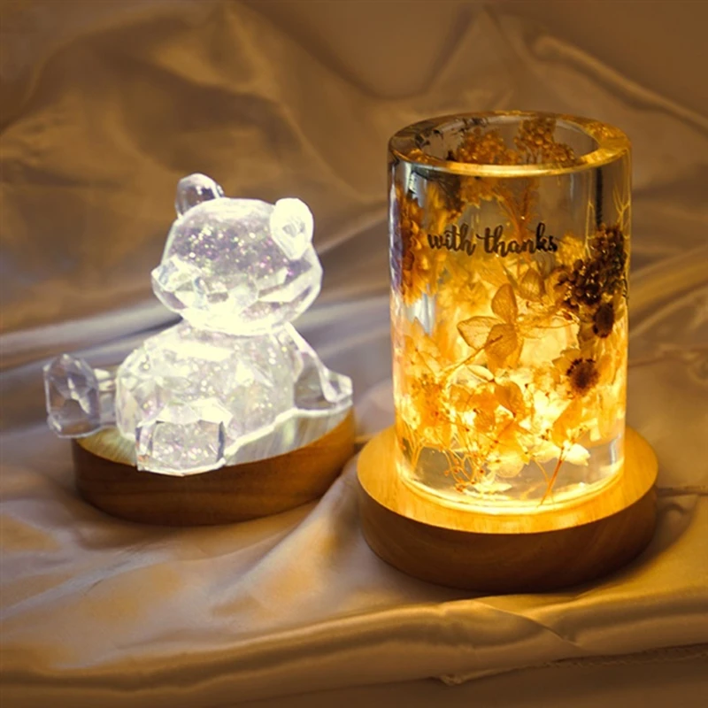 

Handmade Resin Art Mini Thin LED Wood Display Base Resin Display Round Wooden Night Base Resin Ornament Stand DIY Crafts Tool