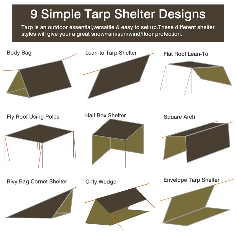 3mx3m Awning Waterproof Tarp Tent Outdoor Camping Sun Shelter Canopy Sunshade Sun Shade Beach Garden Travel Picnic Tourist Tarp
