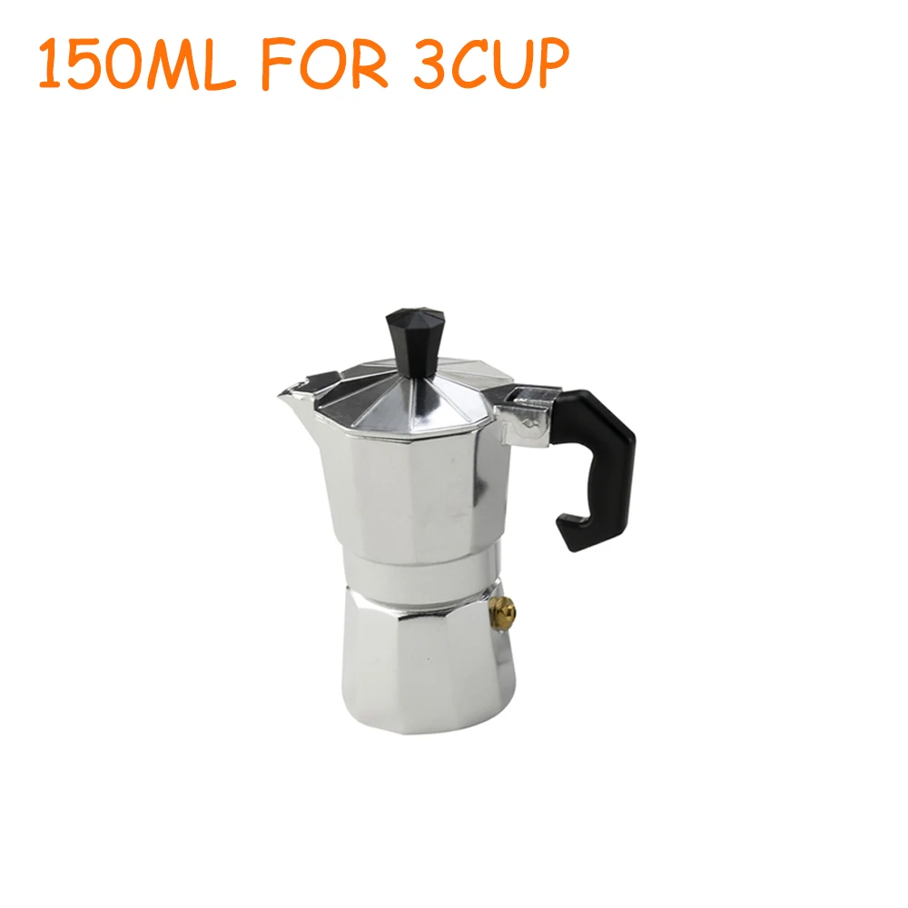 Новая Кофеварка из алюминия Mocha эспрессо Перколятор кофейник Moka чайник 1cup/3cup/6cup/9cup/12cup плита кофеварка - Цвет: 150ML FOR 3CUPS