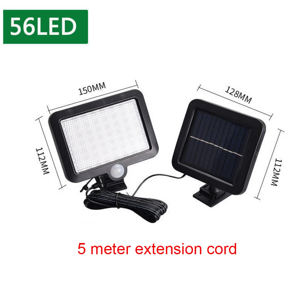 Solar Power LED Wall Lamp 56/100Leds PIR Motion Sensor Waterproof Spotlight Indoor Outdoor Floodlight Garden Light with 5M Cable