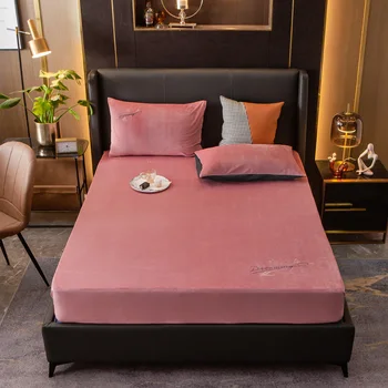 

Home Elastic Fitted Sheet Bed Linen and Pillowcase Bedding Set Winter Flannel Mattress Cover Double Queen Bedspread 180x200cm