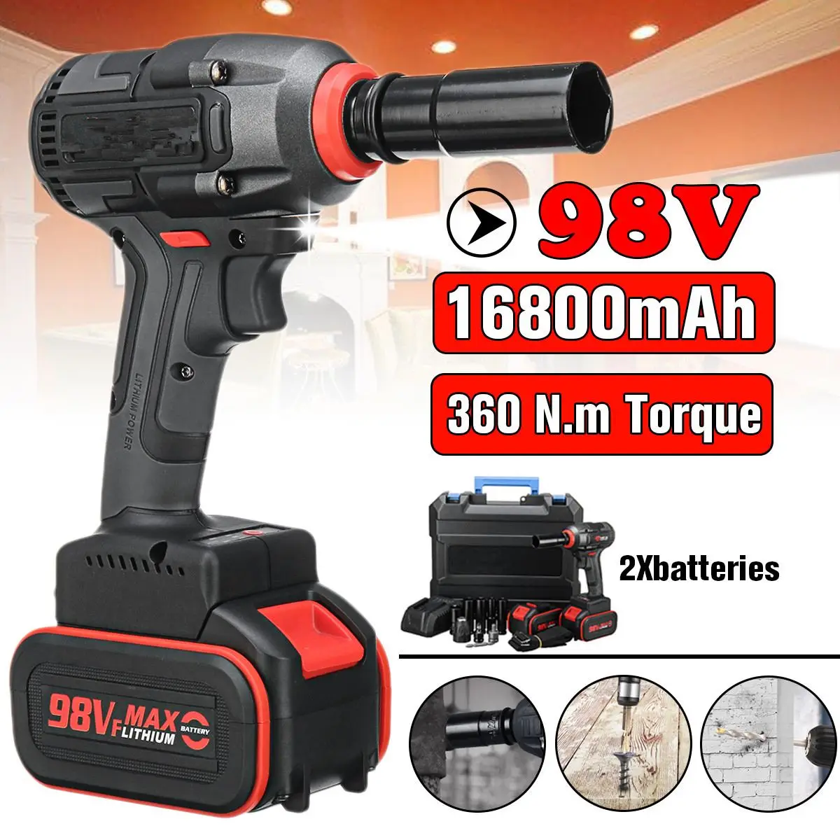 

Electric Wrench 98VF 16800mAh 2 Batteries Brushless Cordless Drive 360 N.M Hand Drill Car Socket Electric Impact Wrench