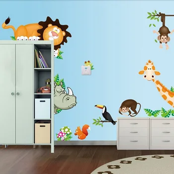 

Cute Animal Live in Your Home DIY Wall Stickers Jungle Forest Theme Wallpaper Gifts for Kids Room Decor Sticker Home Decor