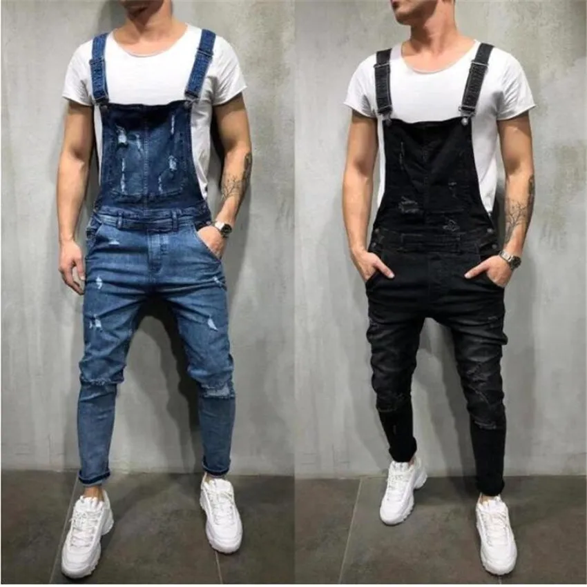 2021 Fashion Men's Ripped Jeans Jumpsuits Ankle Length Distressed Denim Bib Overalls For Men Suspender Pants | Мужская одежда
