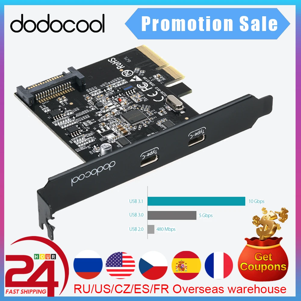 Суперскоростная карта dodocool USB 3 1 PCI Express с двумя реверсивными портами Type C 15