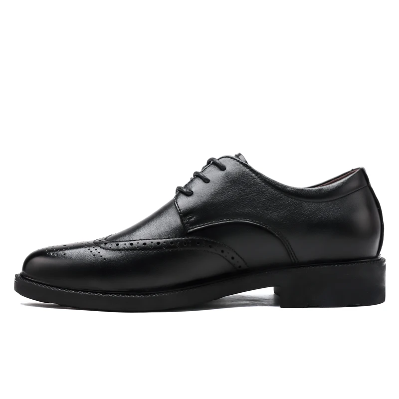 brogue 4cm Модные Мужские модельные туфли из натуральной кожи; мужские ботинки с перфорацией типа «броги», визуально увеличивающие рост; классические черные мужские деловые туфли - Цвет: brogue 4cm