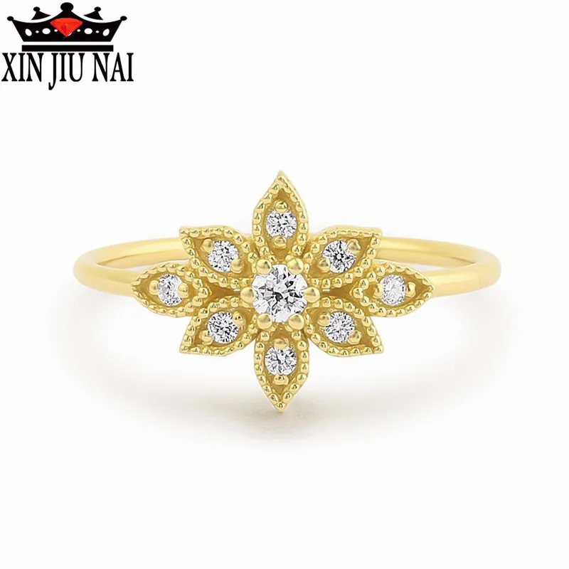 

Fashion personalized DIY exquisite six petal flower snowflake ring inlaid with zircon diamond jewelry engagement wedding ring