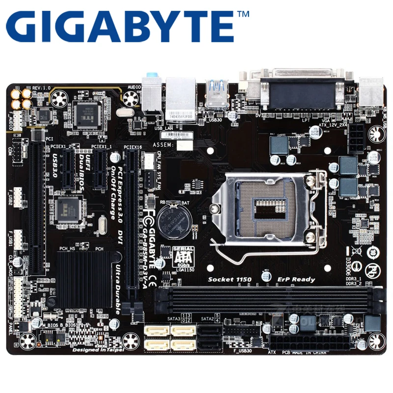 GIGABYTE GA-B85M-D3V-A рабочего Материнская плата B85 разъем LGA 1150 i3 i5 i7 DDR3 16 ГБ Микро-ATX UEFI BIOS