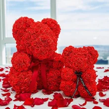 Oso rosa de peluche con flores artificiales para mujer, oso rosa de 25/40CM, regalo para el Día de San Valentín 2022, decoración del hogar