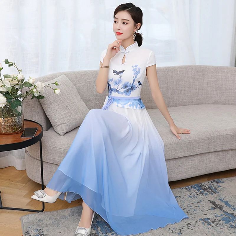 Летнее китайское платье Ципао вечерние для женщин тонкое улучшенное Cheongsam ретро