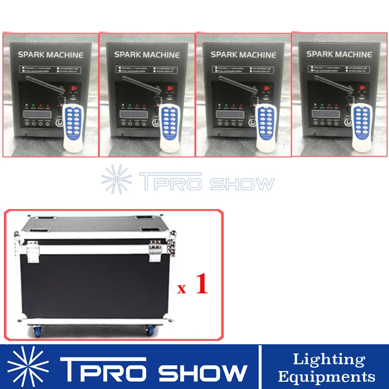 Сценическая холодная искровая машина фейерверков Dmx дистанционный Искрящийся фонтан 500 Вт бездымный сверкающий для внутреннего свадебного порошка Flycase Opt - Цвет: 4 Machine 1 Case