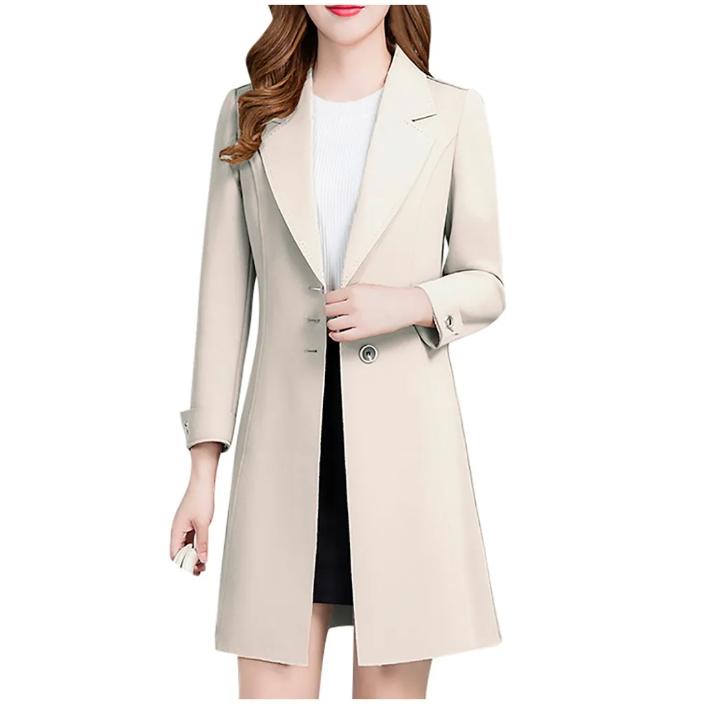 Женская зимняя винтажная однотонная офисная куртка с отворотом и длинным рукавом, Пальто на пуговицах, Пальто для женщин