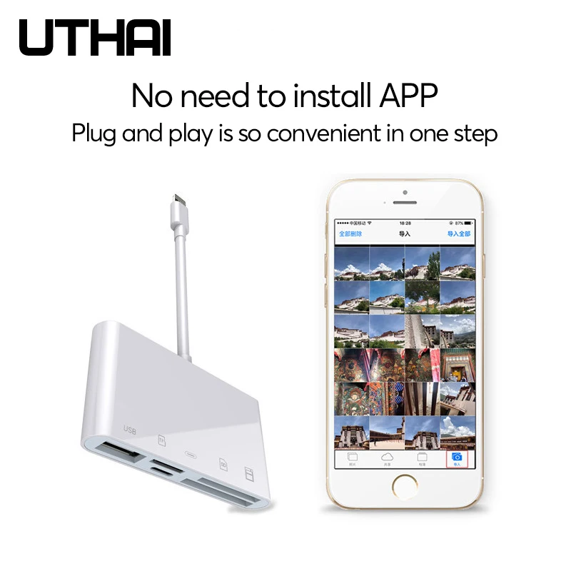 UTHAI C55 для iPhone USB3.0 Lightning XQD устройство для чтения карт SD TF 5в1 Быстрая зарядка usb3.0 конвертер для мышка с камерой IOS13 OTG адаптер