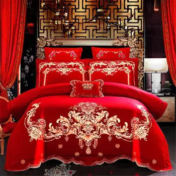 

Romantic Bedding Set Duvet Cover Set with sheet pillow for wedding couple with Golden pattern comfortable Perfect of Bed Cover