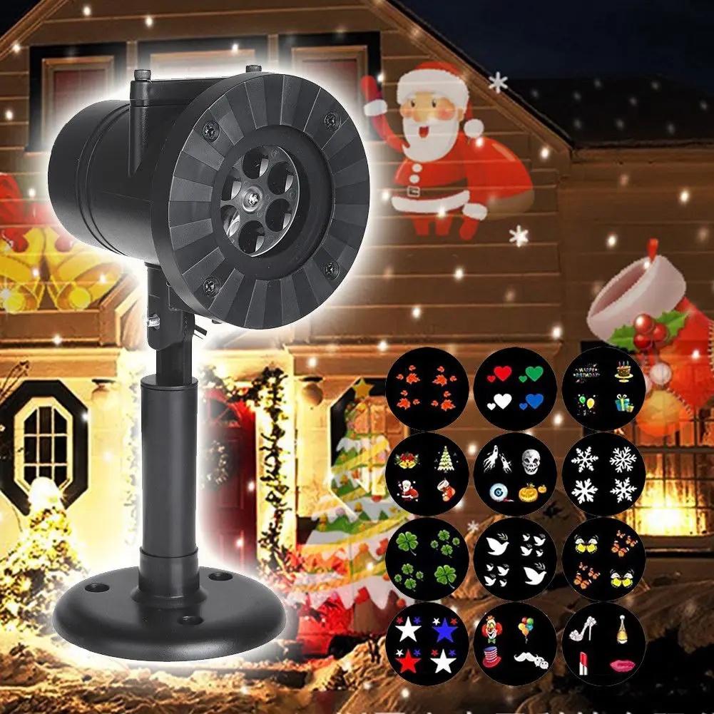 

Christmas Lights Waterproof LED Laser Snowflake Projector 12 Film Cards LED Projector Snowflake Dj Disco Light For Home Decor