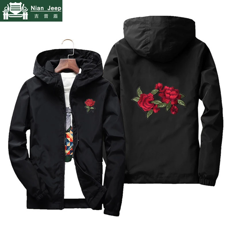 Jacke mit Rosenblumenstickerei Männer Jacken mit Kapuze Bomber Jacken für Männer Windbreaker Sonnenschutz Haut Männer Jacken Coats & Jackets Men Clothing cb5feb1b7314637725a2e7: Black|Black|GRay|Navy|Orange|Pink|Red