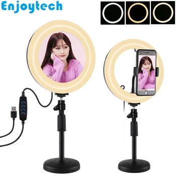 

New Desktop Live Streaming Mounts Holder Tripod with LED Ring Light Lamp for Make Up Video Recording Bloggers
