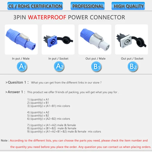 10 Connettori Speakon Powercon 3 Pin - 20A 250V Per Audio Professionale - Foto 7