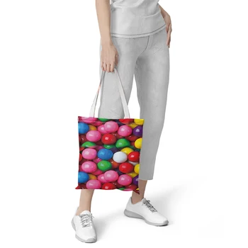

Colorful Candy Printed Handbag Canvas Eco-Friendly Folding Anti-Tear Large-Capacity Women Fashion Casual Tote-Bags