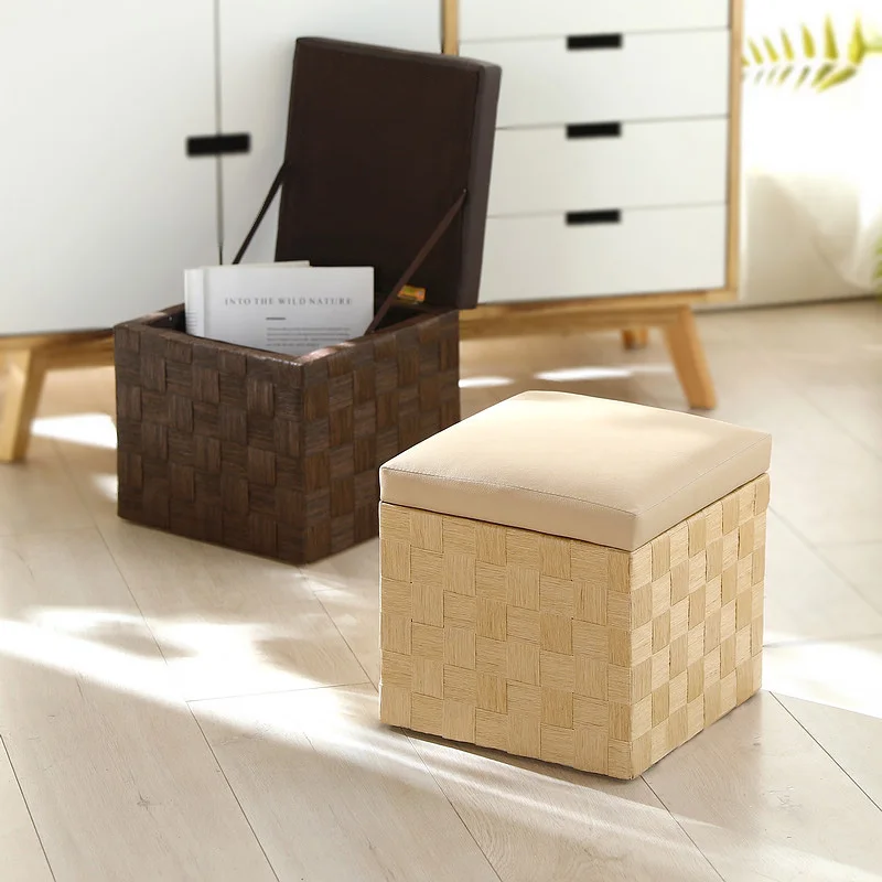 Furniture For Home Hallway Ottoman Simple Woven Solid Wood Storage Stool  Children Toy Storage Box Small Shoe Cabinet With Cover - Stools & Ottomans  - AliExpress