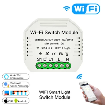 

MiNi Wifi Smart Light Switch Diy Breaker Module Smart Life/Tuya APP Remote Control,Works with Alexa Echo Google Home 1 2 Way