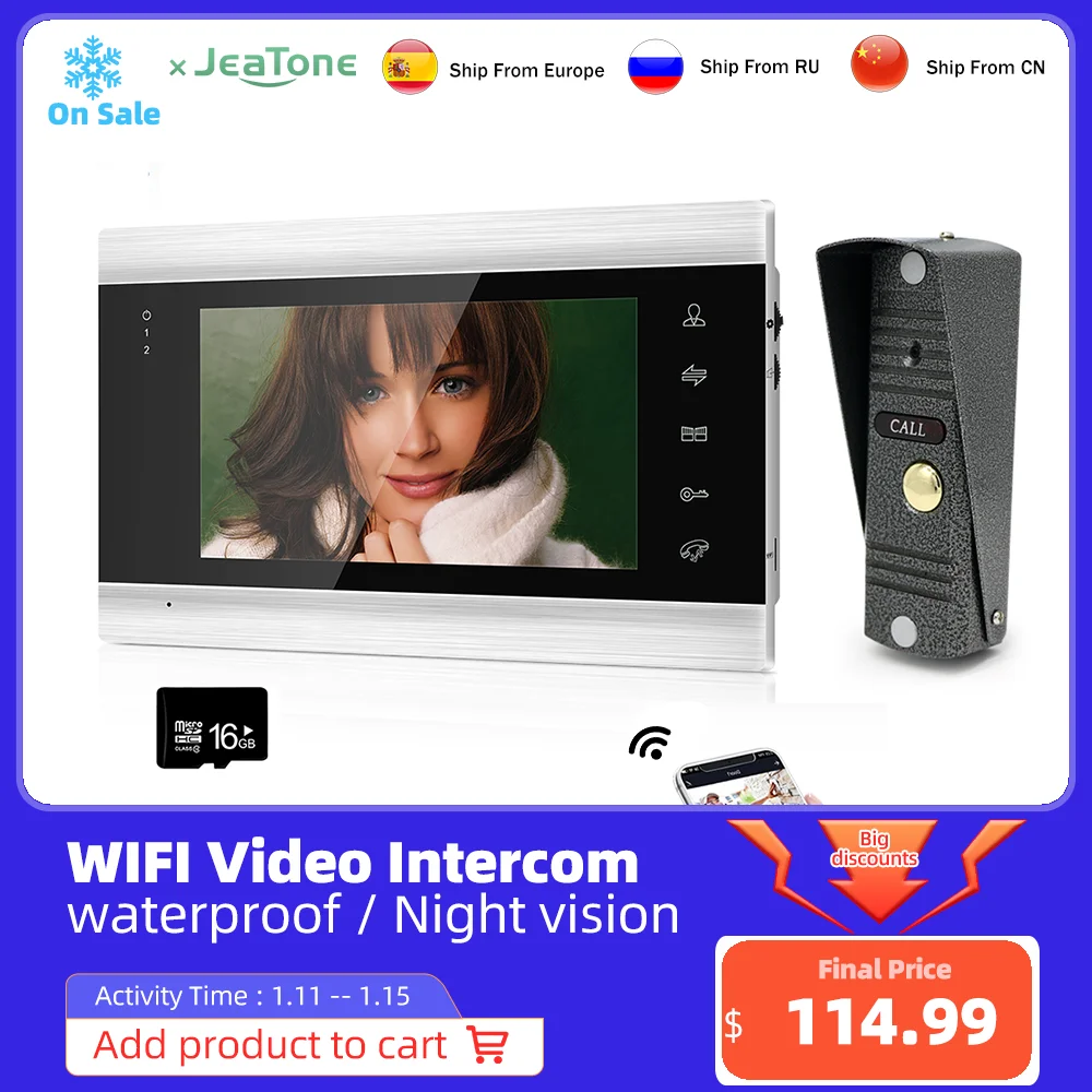 Видеодомофон Jeatone Tuya smart phone7 ''с поддержкой Wi Fi и камерой|Видеодомофон| |