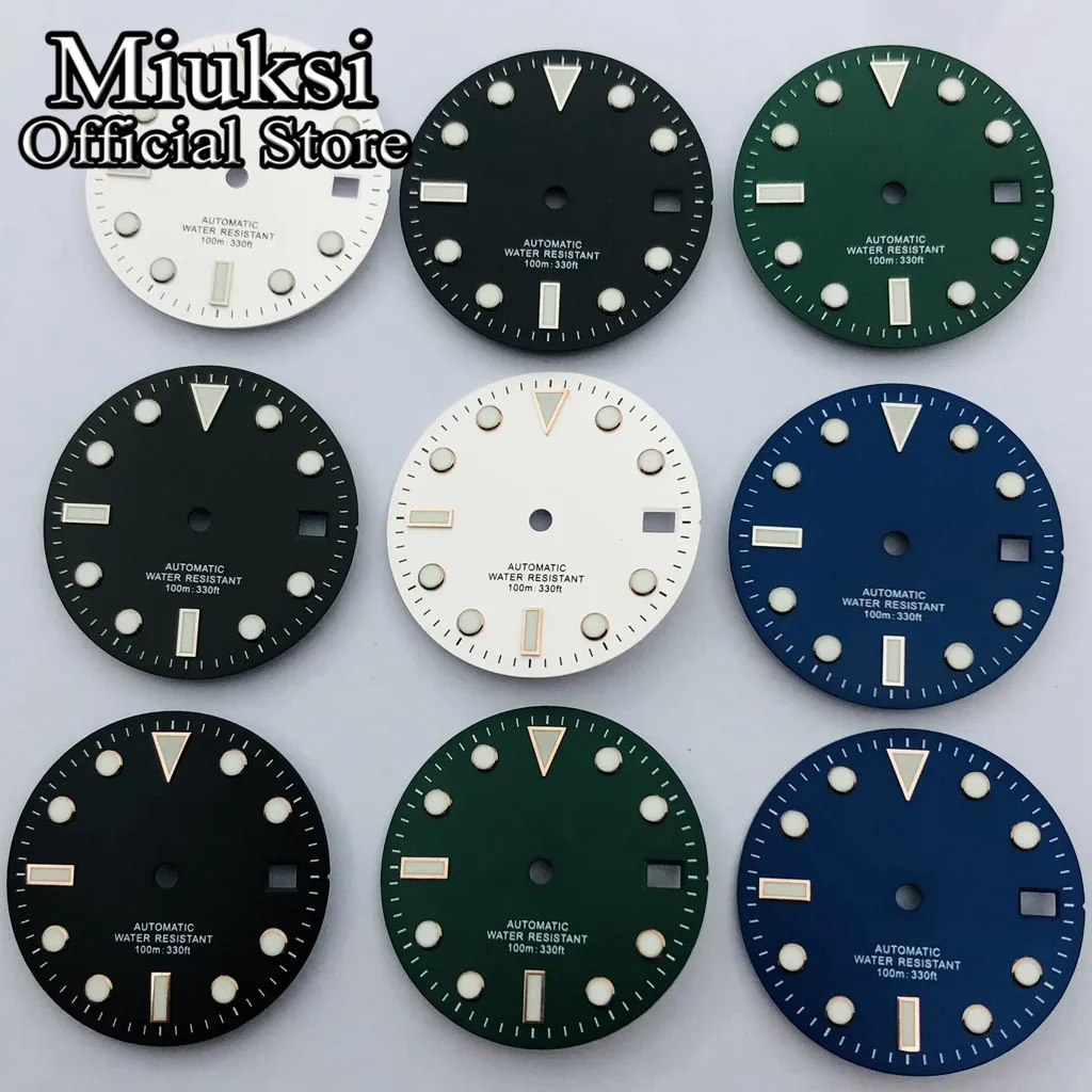 Miuksi 28.5mm black white green blue gray luminous dial fit NH35 ETA 2824 2836 Miyota 8215 821A Mingzhu DG2813 3804 movement