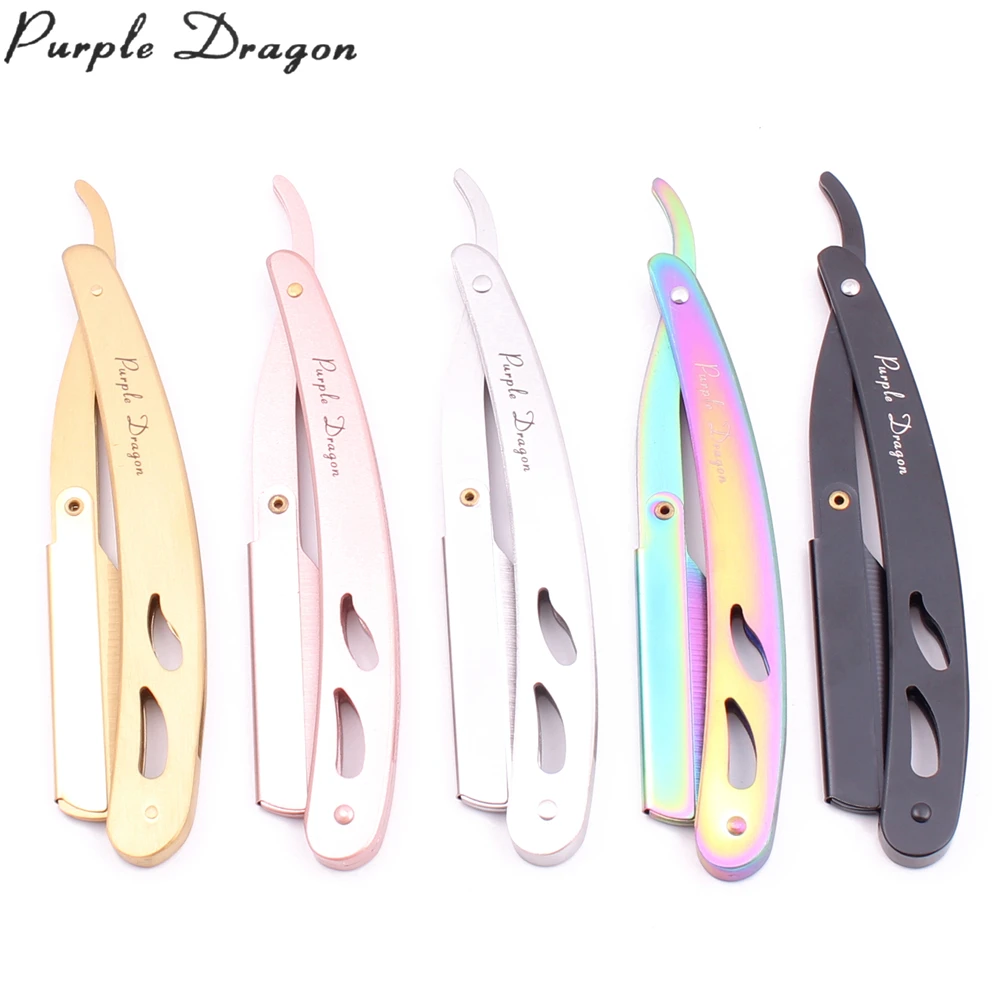 14*2cm 1 Pcs Purple Dragon Professional Barber Edge Steel Folding Shaving Knife Hair Removal Tools Shaving Razor+ Blade Z6102