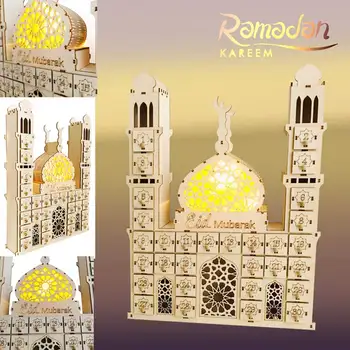 

Wooden Eid Mubarak Ramadan Advent Calendar DIY Muslim Islamic 30 Grids Countdown House Drawer Party Decorations Supplies