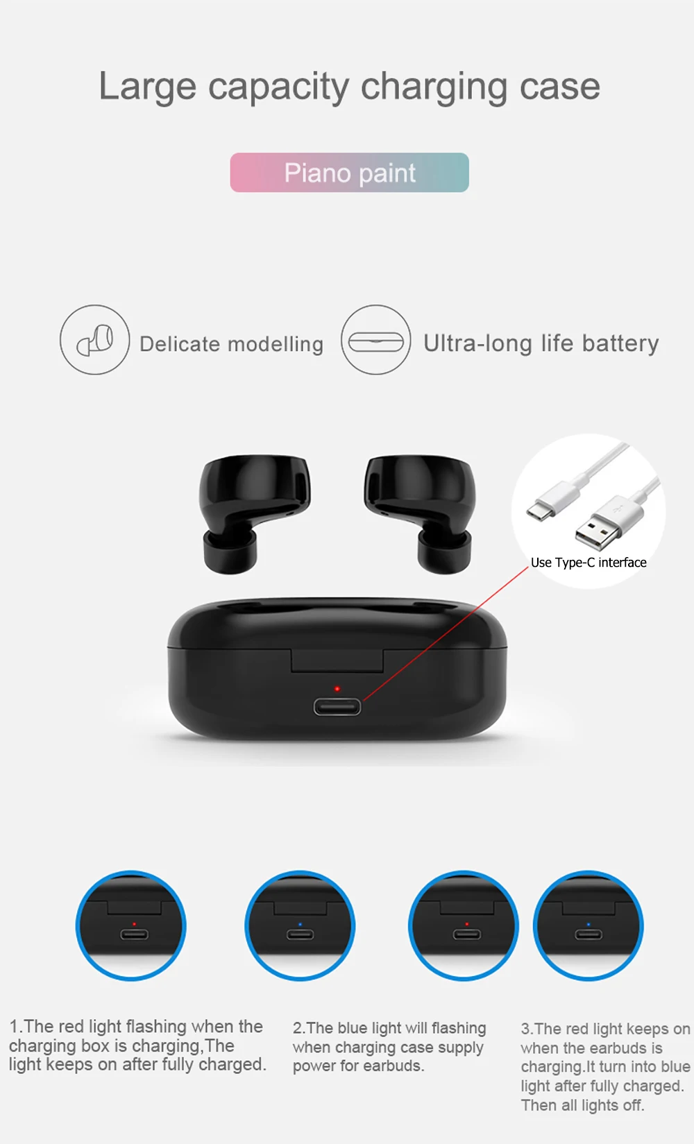 Беспроводные наушники Bluetooth 5,0 HD стерео TWS Bluetooth наушники, сенсорное управление Беспроводные наушники с двойным микрофоном шумоизоляция