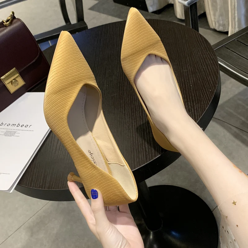 

Stiletto Pumps Women Pointed Toe High Heels Women Fashion Pu Leather Office High Heel Shoes Women Black Yellow Beige 2020