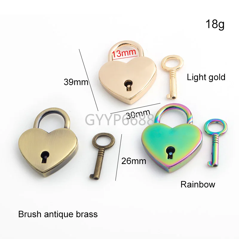 5-20sets 30*39mm 4 colors luggage lock handbags hardware bag lock heart shape padlock with key