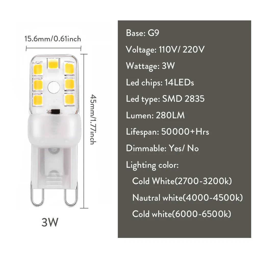 G9 светодиодный светильник с регулируемой яркостью, 3 Вт, 5 Вт, лампа SMD 2835, замена галогенной лампы 25 Вт, 40 Вт, 110 В, 220 В, теплый/холодный/белый