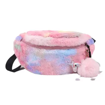

Colorful Plush Shoulder Waist Bag Women Boy Girls Fanny Casual Crossbody Pompom Chest Belt Money Pack Autumn Winter Female Bags