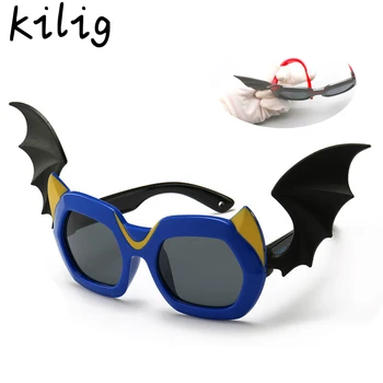 

Kilig Cartoon Kids Polarized Sunglasses Little Devil Retro Eyeglasses TR90 Safety Frame UV400 with Wing Glasses Children Shades