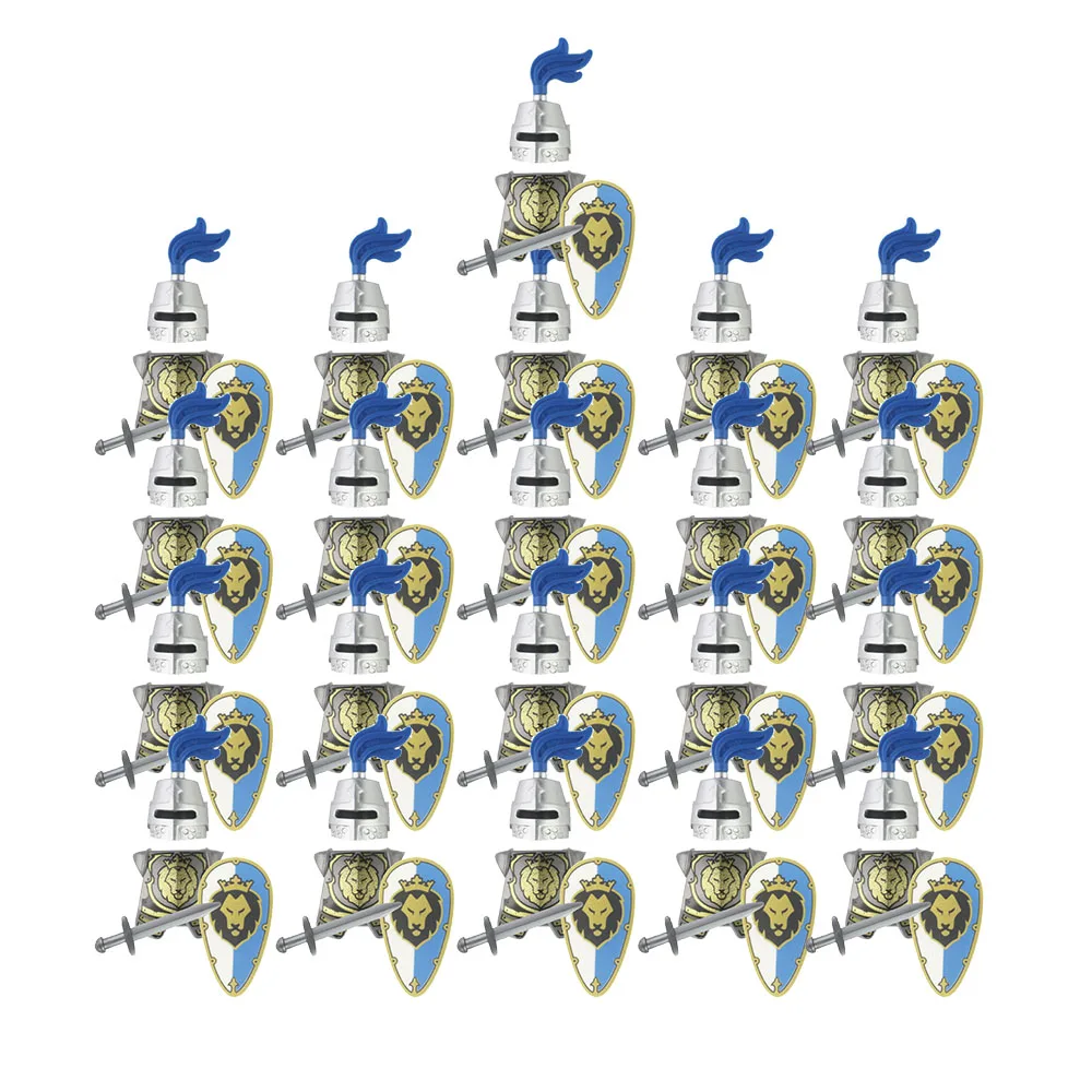 21Pcs Castle Knights Green Dragon Knight Sliver Hawk Blue Lion Compatibile Building Block Accessorio Per Mattoni Sluban Decool Figure