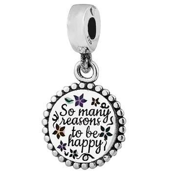 

New 925 Sterling Silver Bead Charm So Many Reasons To Be Happy With Flower Pendant Beads Fit Bracelet Bangle Diy Jewelry