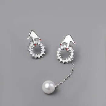 

CMajor Latest S925 Sterling Silver Imported 7A Cubic Zircon Korean Fashion Asymmetry Pearl Long Tassel Dangle Earrings for Women