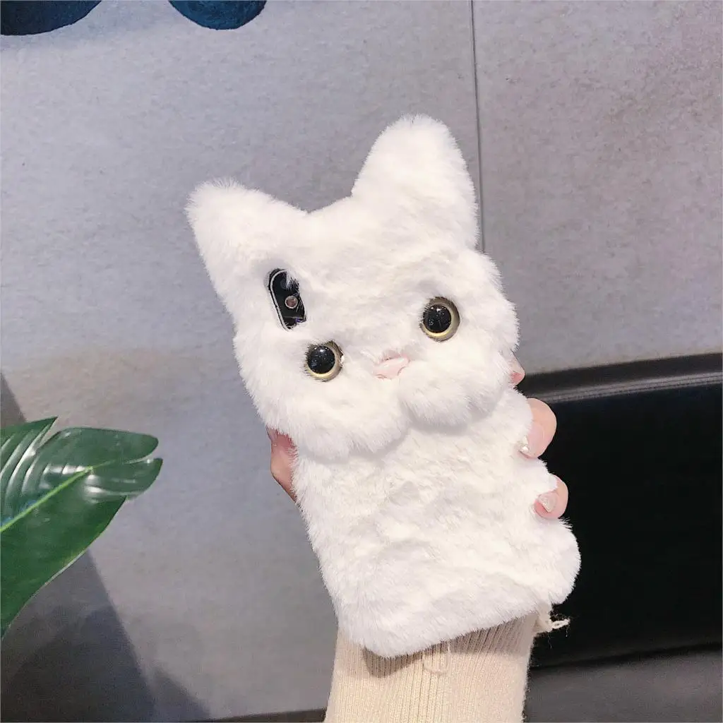 

For apple plush Furry fluffy cute cat carfield Persian cat Phone Case for iPhone7 11 XS Max XR X Pro Max Cover for 6 6S 8 Plus