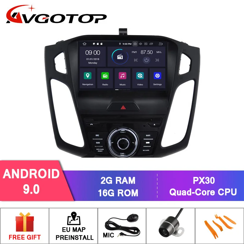 DE! AVGOTOP Android 9,0 4 Гб+ 64 ГБ Автомобильный dvd-плеер для FORD FOCUS ips HD экран навигации