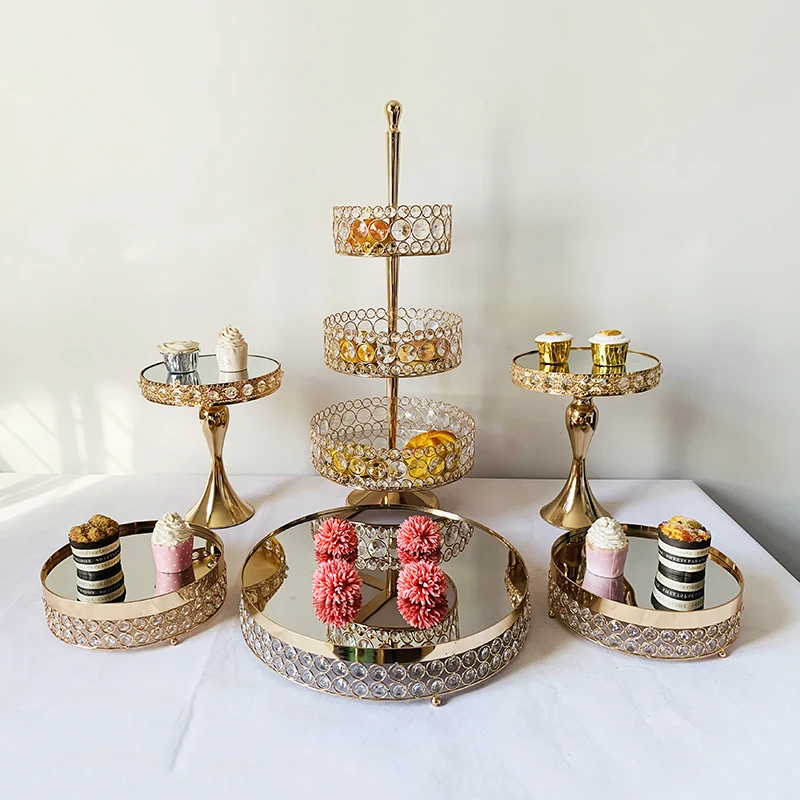 Rectangular Mirror-Top Cake Stand Risers Dessert Tray Set(Gold) 3 tiers cupcake stand - Цвет: 5pcs in set