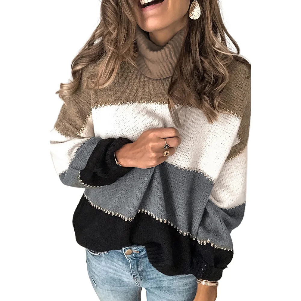 

2020 winter new color matching high neck sweater women's loose and simple bottoming shirt 272678