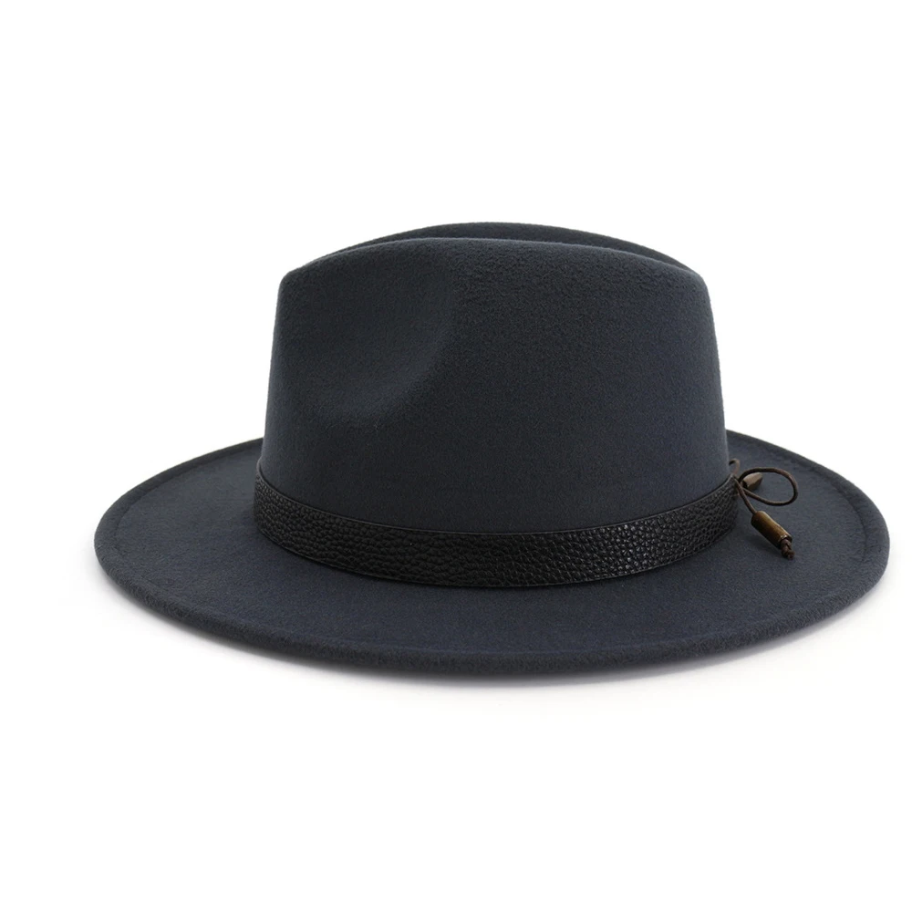 Мужская Женская фетровая шляпа с кожаным поясом Панама джазовая, шляпа с широкими полями поп шляпа