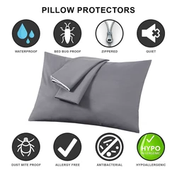 100% Waterproof Pillow Protector Pilowcase Allergy Pilowcase Anti Mites Bed Bug Proof Zipper Cover Eco-Friendly Grey 1PC