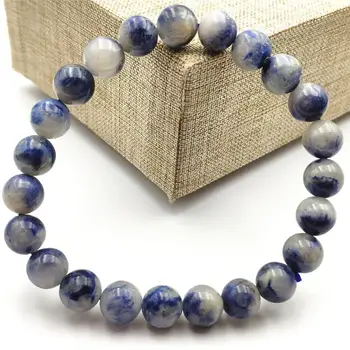 

8mm Top Natural Blue Dumortierite Quartz Rutilated Crystal Women Men Gemstone Round Beads Rare Reiki Stone Bracelet AAAAA
