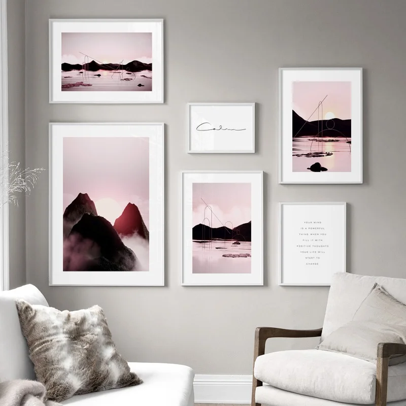 

Pink Mountain Sea Sunset Quotes Wall Art Print Canvas Painting Nordic Canvas Posters And Prints Wall Pictures For Living Room