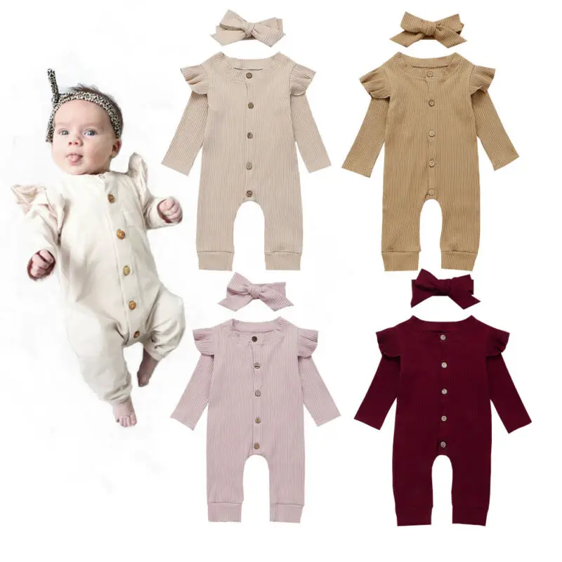 

2019 Baby Spring Autumn Clothing Newborn Baby Girl Boy Ribbed Clothes Knitted Cotton Romper Jumpsuit Solid 2PCS Outfits